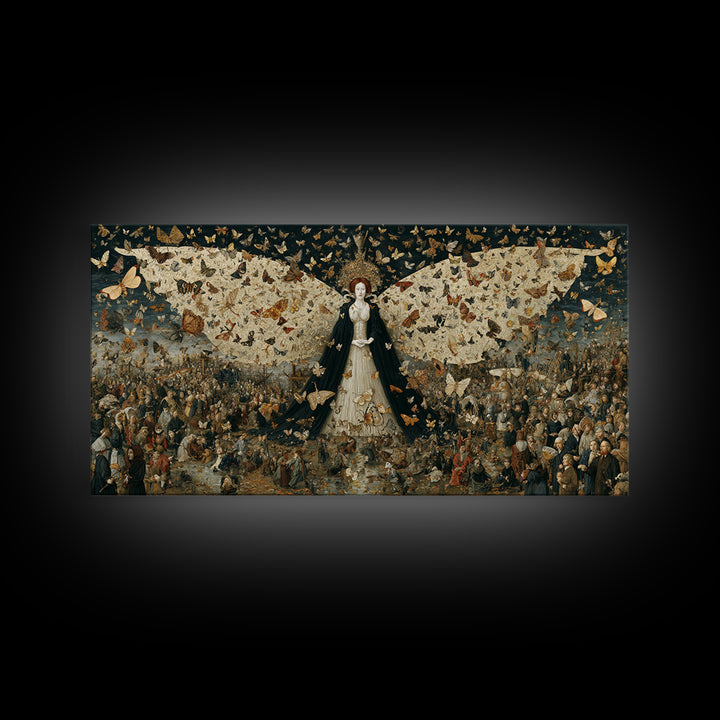 The Moth-Winged Empress, Northern Renaissance Horror, Wide Panoramic Art, Macabre Wall Art, Framed Canvas Print, Spooky Wall Decor