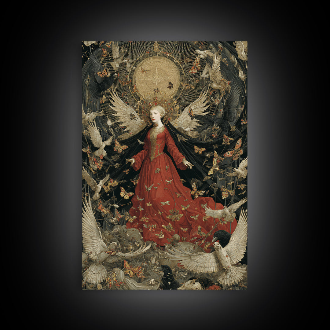 The Moth-Winged Empress, Dark Renaissance Art, Vertical Wall Art, Dark Fantasy Wall Art, Framed Canvas Print, Halloween Wall Art