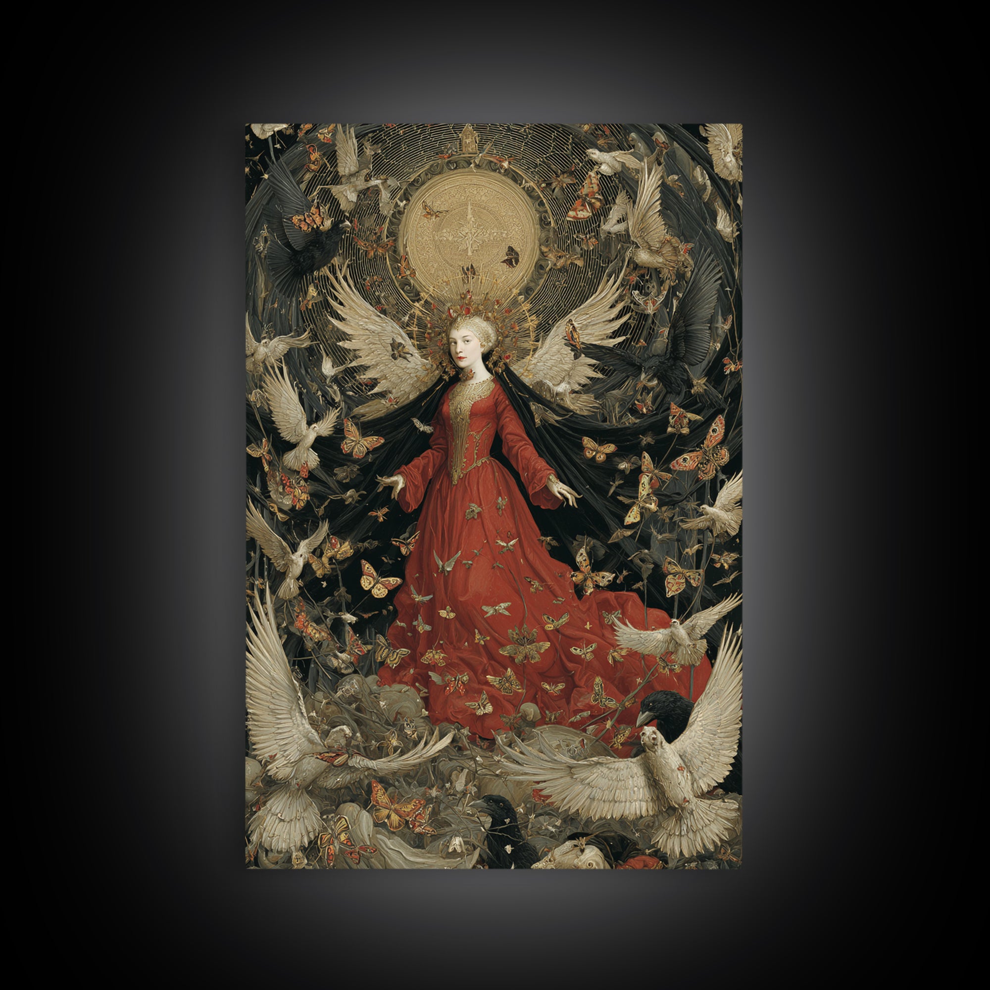 The Moth-Winged Empress, Dark Renaissance Art, Vertical Wall Art, Dark Fantasy Wall Art, Framed Canvas Print, Halloween Wall Art