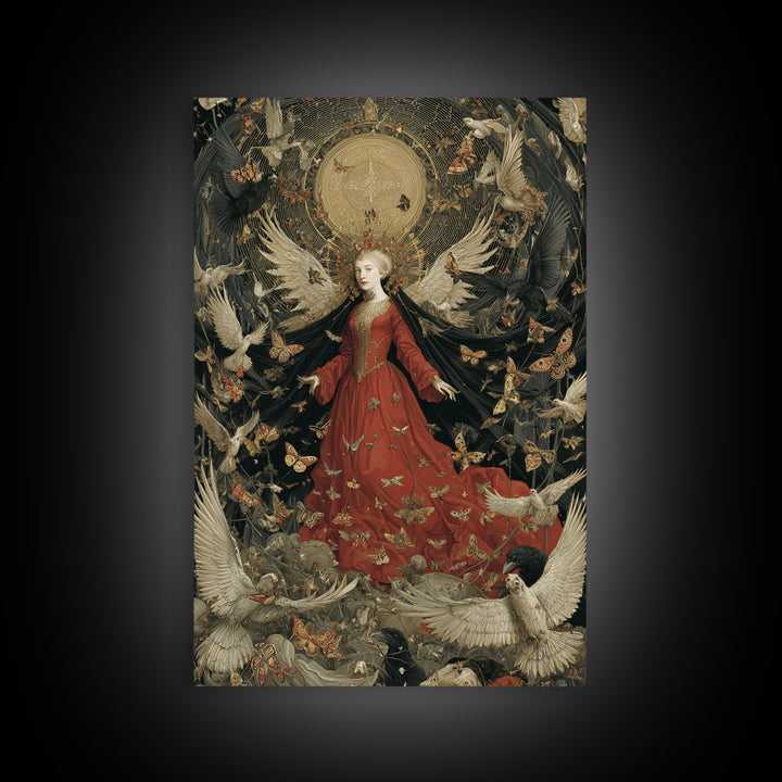 The Moth-Winged Empress, Dark Renaissance Art, Vertical Wall Art, Dark Fantasy Wall Art, Framed Canvas Print, Halloween Wall Art