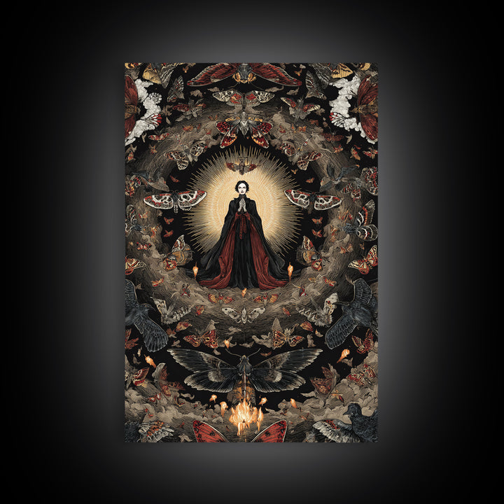 The Moth-Winged Empress, Visionary Gothic Art, Vertical Wall Art, Macabre Wall Art, Framed Canvas Print, Halloween Wall Art