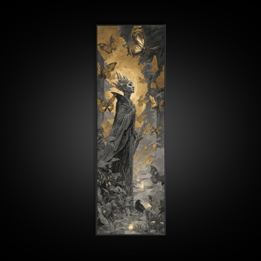 The Moth-Winged Empress, Architectural Etching Art, Tall Narrow Wall Art, Macabre Wall Art, Framed Canvas Print