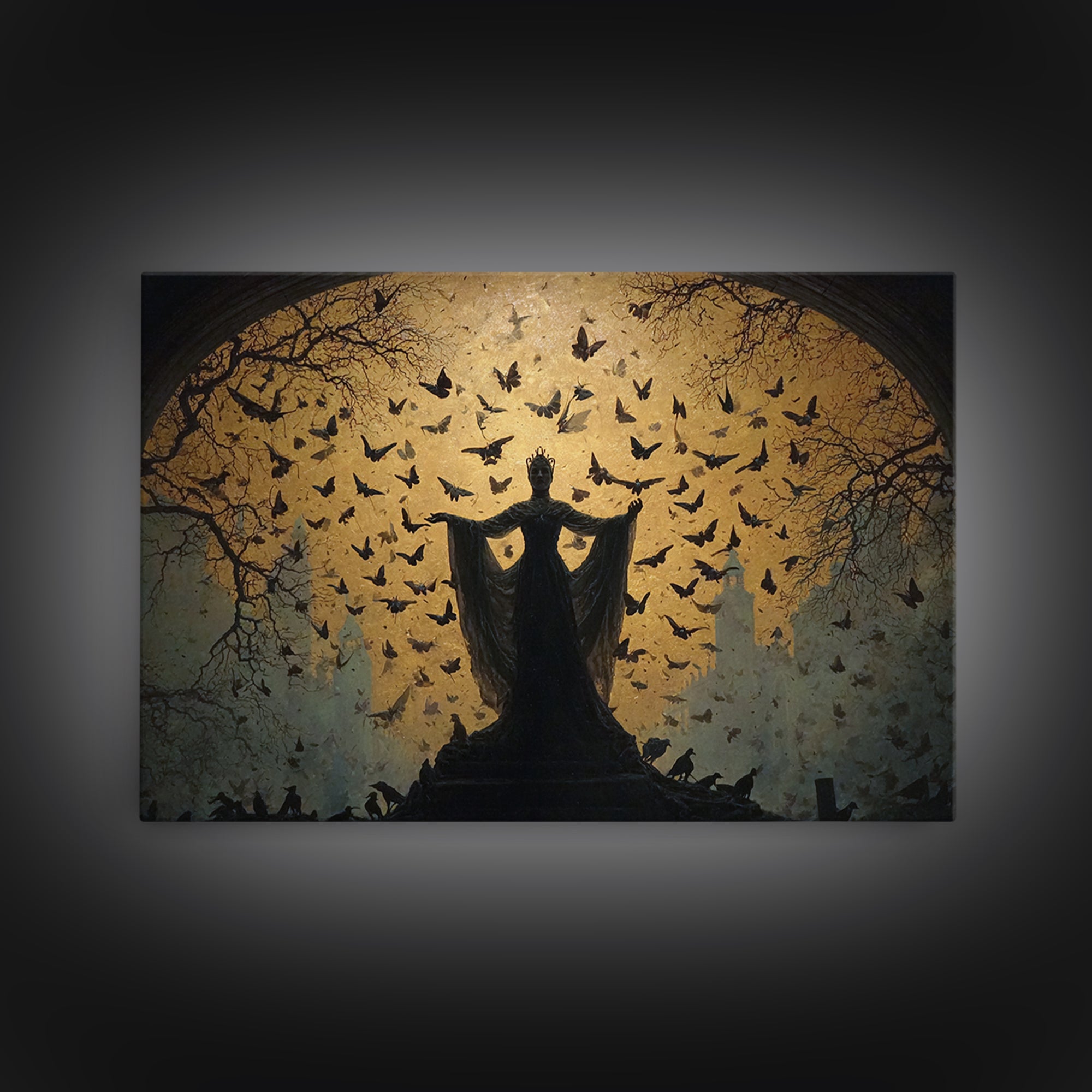 The Moth-Winged Empress, Romantic Gothic Landscape, Landscape Wall Art, Macabre Wall Art, Canvas Print, Halloween Wall Art