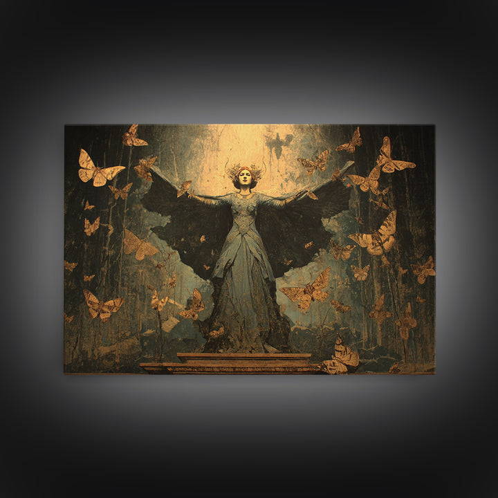 The Moth-Winged Empress, Symbolist Gothic Landscape, Landscape Wall Art, Dark Halloween Decor, Framed Canvas Print, Halloween Wall Art