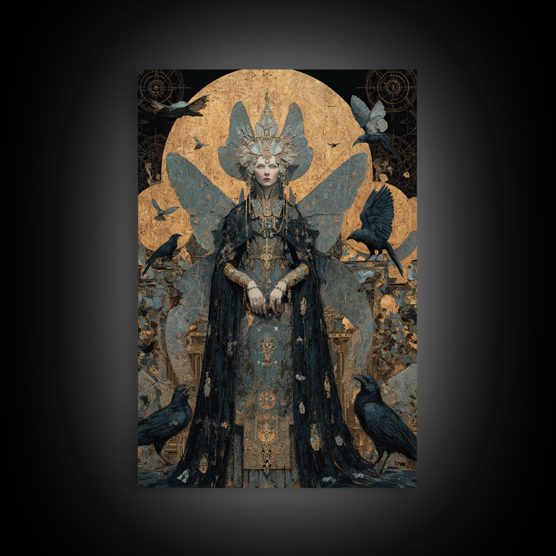 The Moth-Winged Empress, Ornate Symbolist Art, Vertical Wall Art, Dark Halloween Decor, Canvas Print, Halloween Wall Art