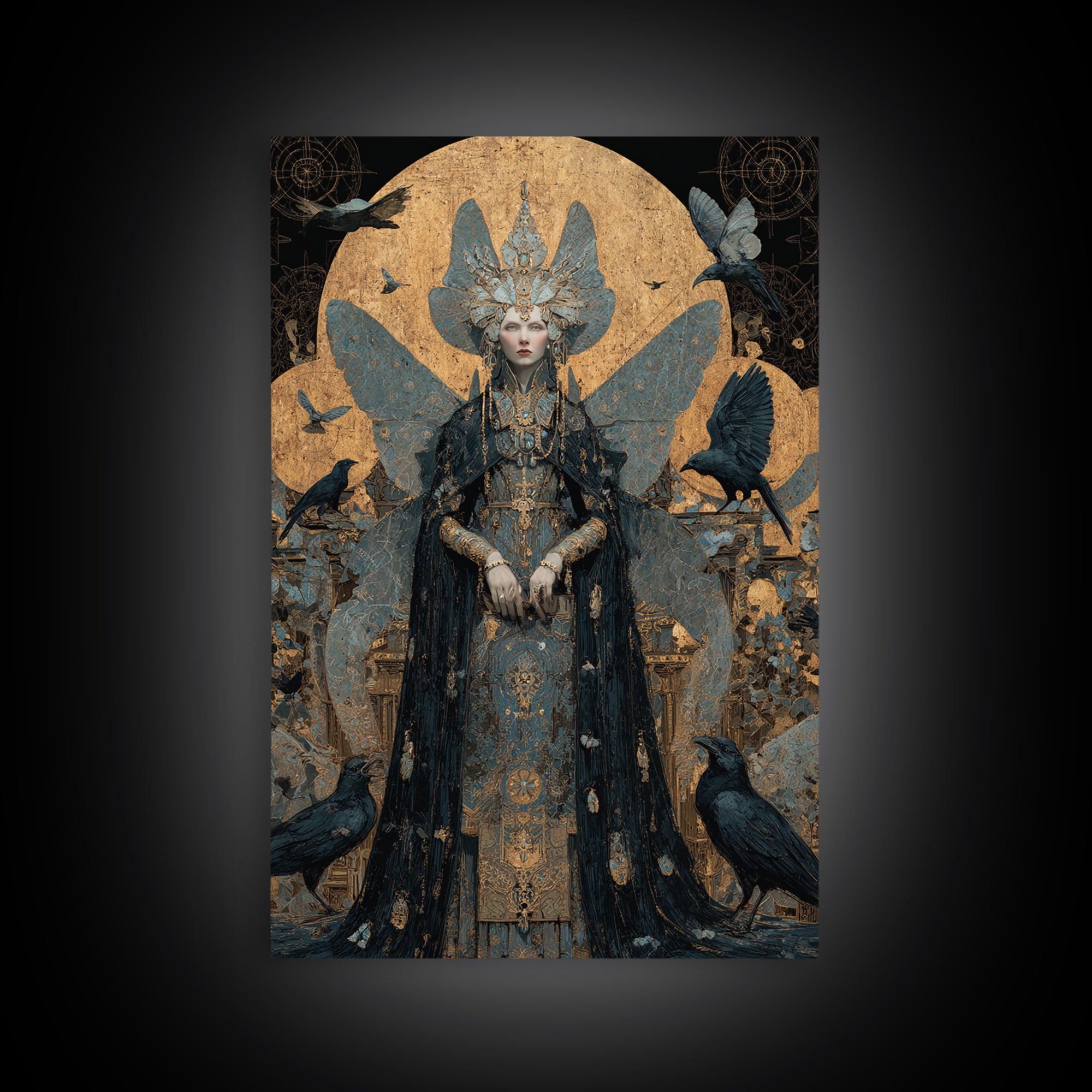 The Moth-Winged Empress, Ornate Symbolist Art, Vertical Wall Art, Dark Halloween Decor, Canvas Print, Halloween Wall Art