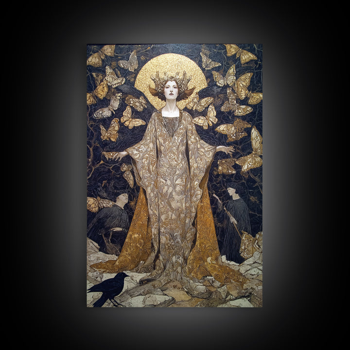 The Moth-Winged Empress, Symbolist Death Art, Vertical Wall Art, Dark Halloween Decor, Canvas Print, Halloween Wall Art