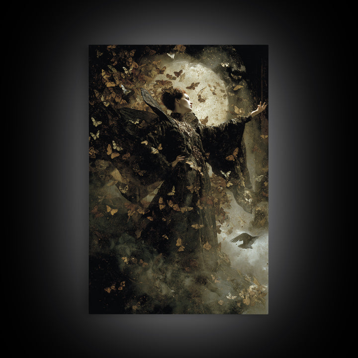 The Moth-Winged Empress, Dark Symbolist Art, Vertical Wall Art, Macabre Wall Art, Framed Canvas Print, Halloween Wall Art