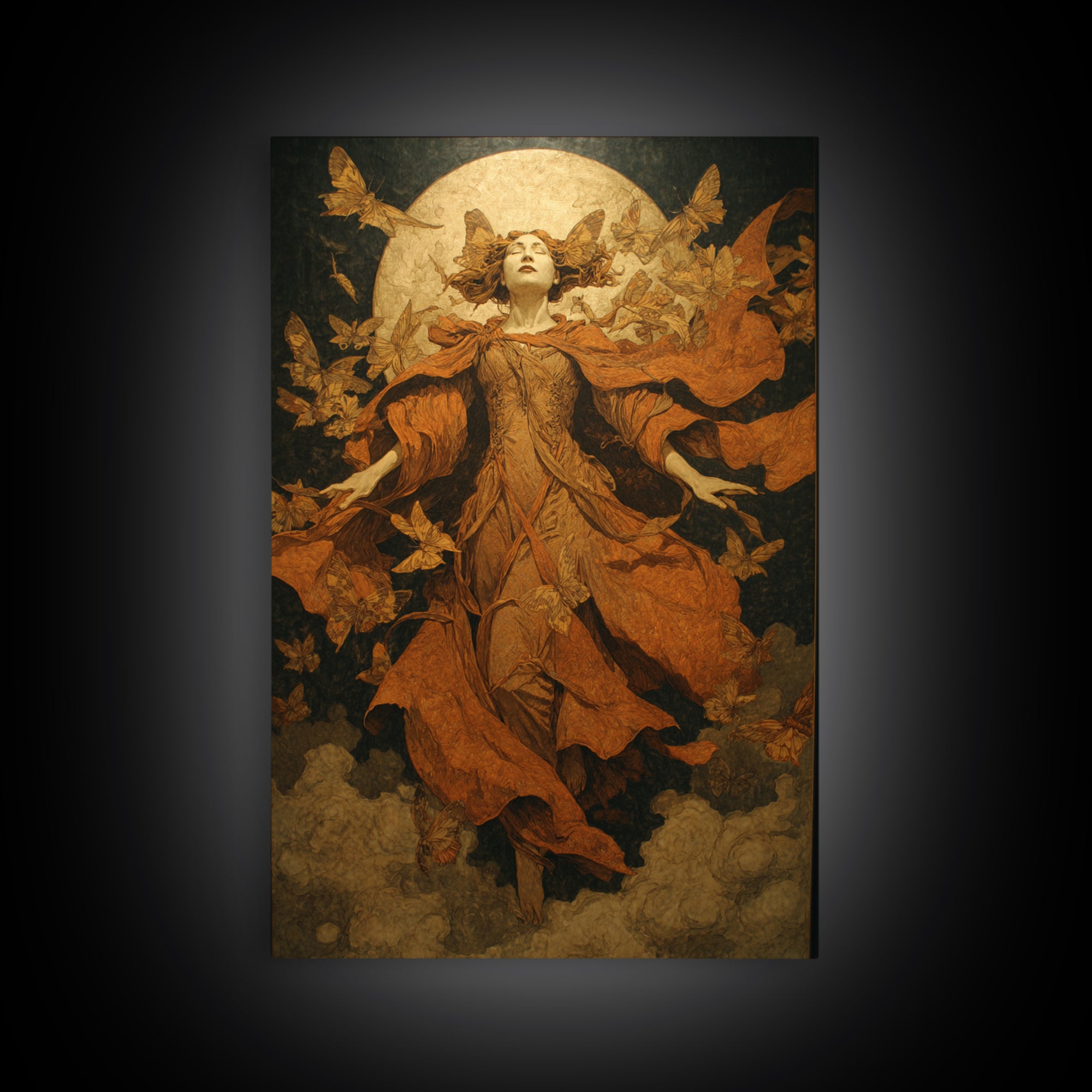 The Moth-Winged Empress, Symbolist Etching Art, Vertical Wall Art, Gothic Horror Wall Art, Framed Canvas Print, Halloween Wall Art