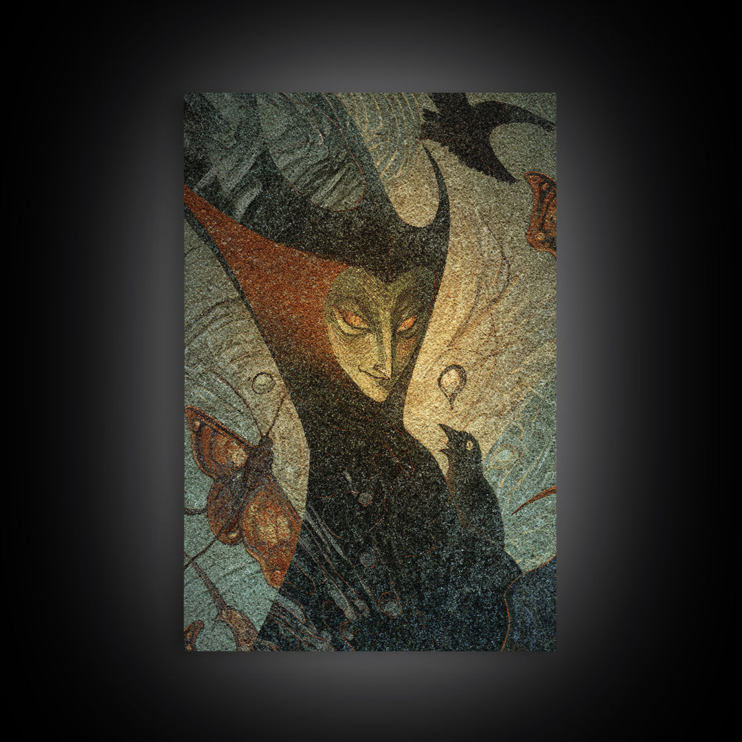 The Moth-Winged Empress, Expressionist Gothic Art, Vertical Wall Art, Dark Halloween Decor, Canvas Print, Halloween Wall Art