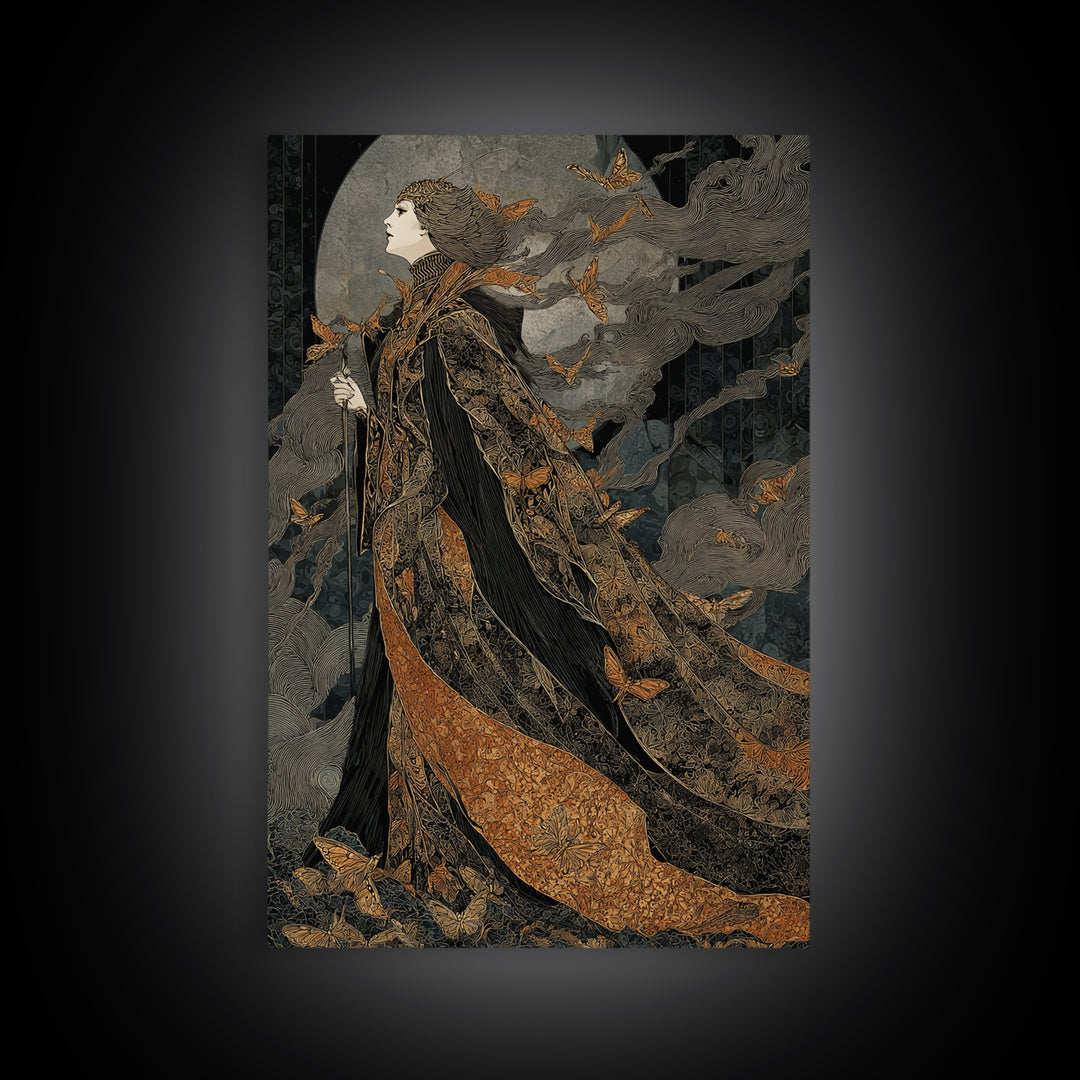 The Moth-Winged Empress, Stained Glass Gothic Art, Vertical Wall Art, Dark Halloween Decor, Canvas Print, Halloween Wall Art