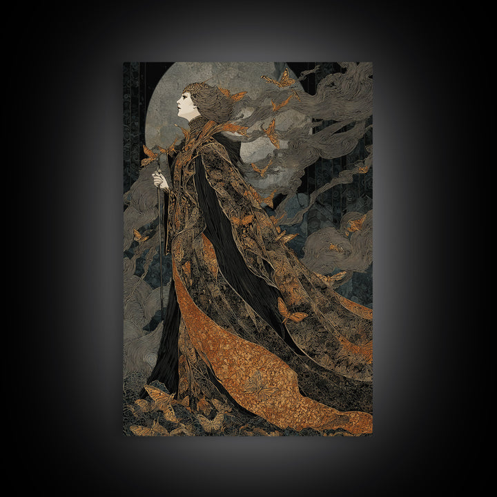 The Moth-Winged Empress, Stained Glass Gothic Art, Vertical Wall Art, Dark Halloween Decor, Canvas Print, Halloween Wall Art