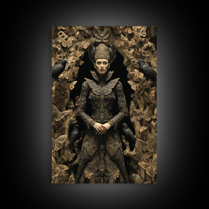 The Moth-Winged Empress, Biomechanical Horror Art, Vertical Wall Art, Gothic Horror Wall Art, Framed Canvas Print, Halloween Wall Art