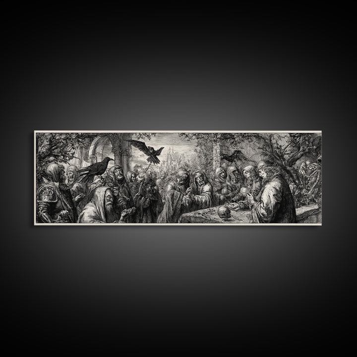 The Ash-Covered Oracle, Renaissance Engraving Art, Extra Wide Wall Art, Macabre Wall Art, Framed Canvas Print, Halloween Wall Art