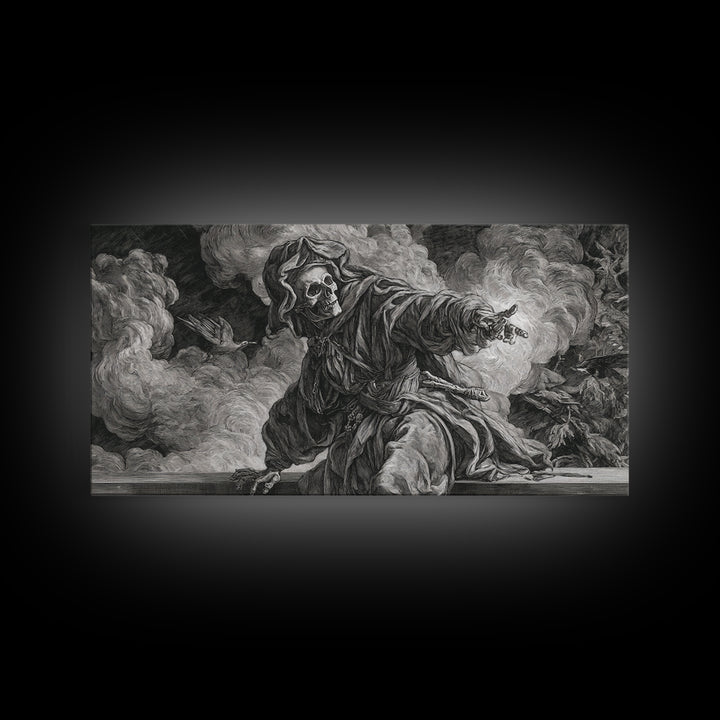 The Ash-Covered Oracle, Danse Macabre Art, Wide Panoramic Art, Dark Fantasy Wall Art, Canvas Print, Halloween Wall Art