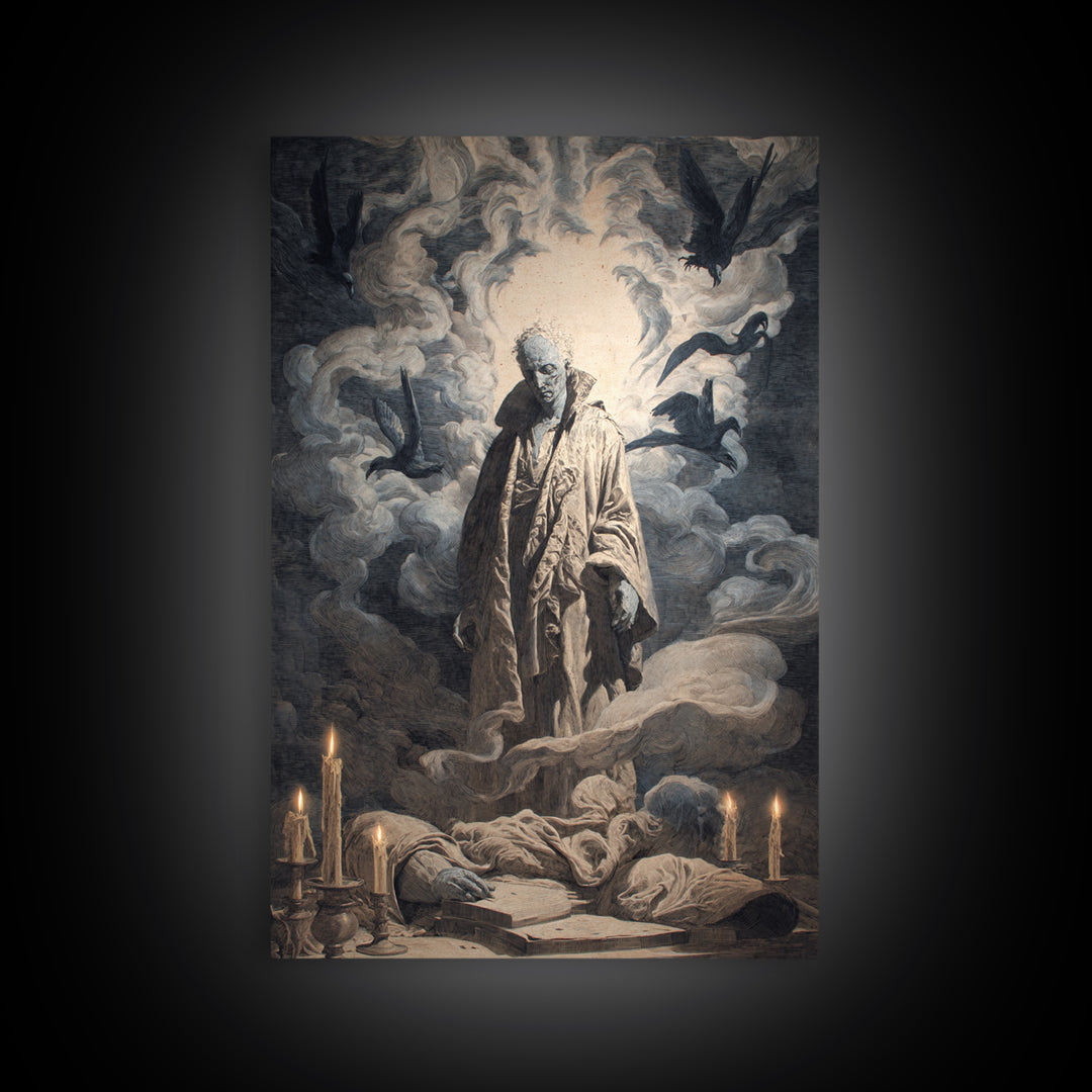 The Ash-Covered Oracle, Gothic Nightmare Art, Vertical Wall Art, Macabre Wall Art, Framed Canvas Print, Halloween Wall Art