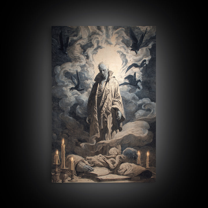 The Ash-Covered Oracle, Gothic Nightmare Art, Vertical Wall Art, Macabre Wall Art, Framed Canvas Print, Halloween Wall Art