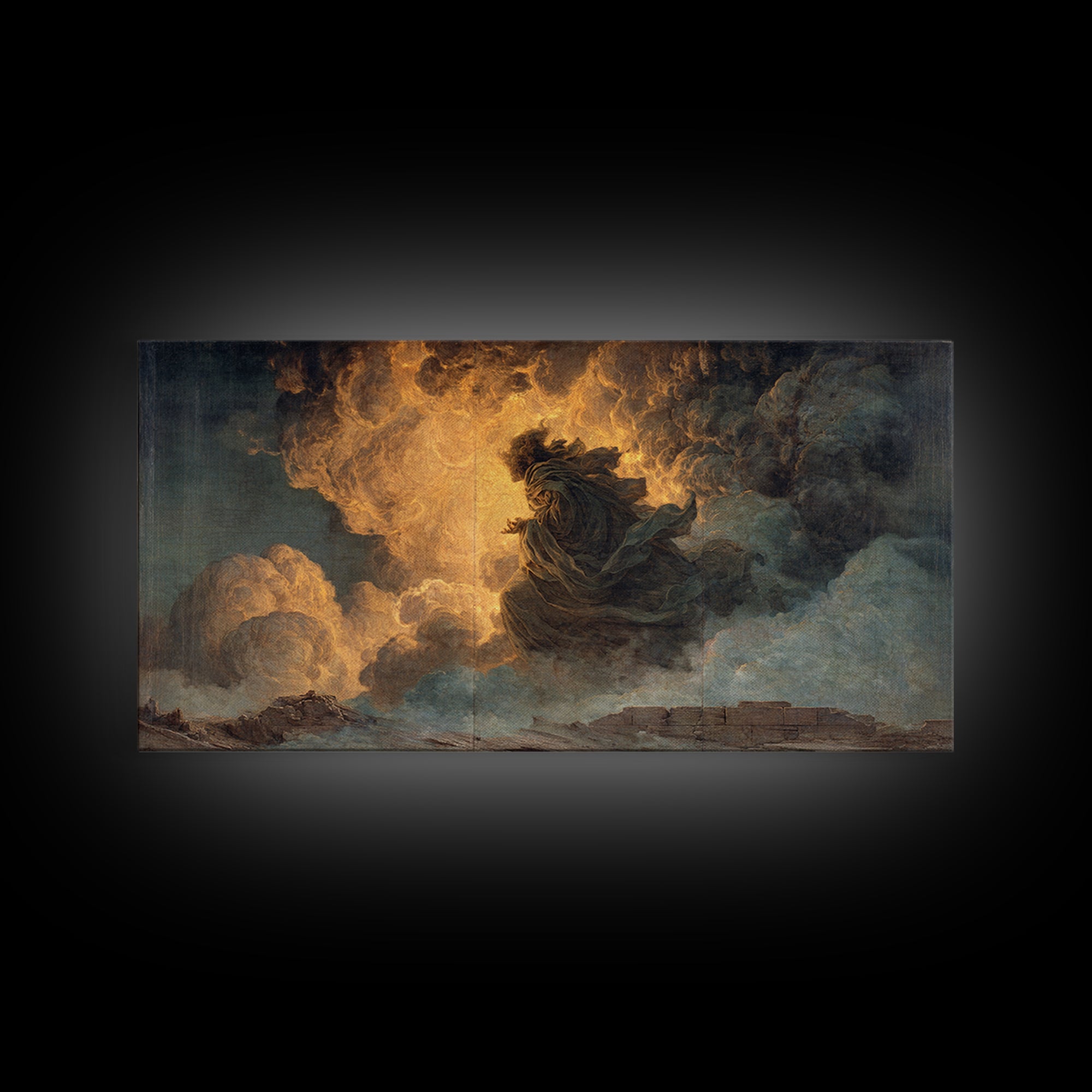 The Ash-Covered Oracle, Apocalyptic Romantic Art, Wide Panoramic Art, Gothic Horror Wall Art, Framed Canvas Print, Halloween Wall Art