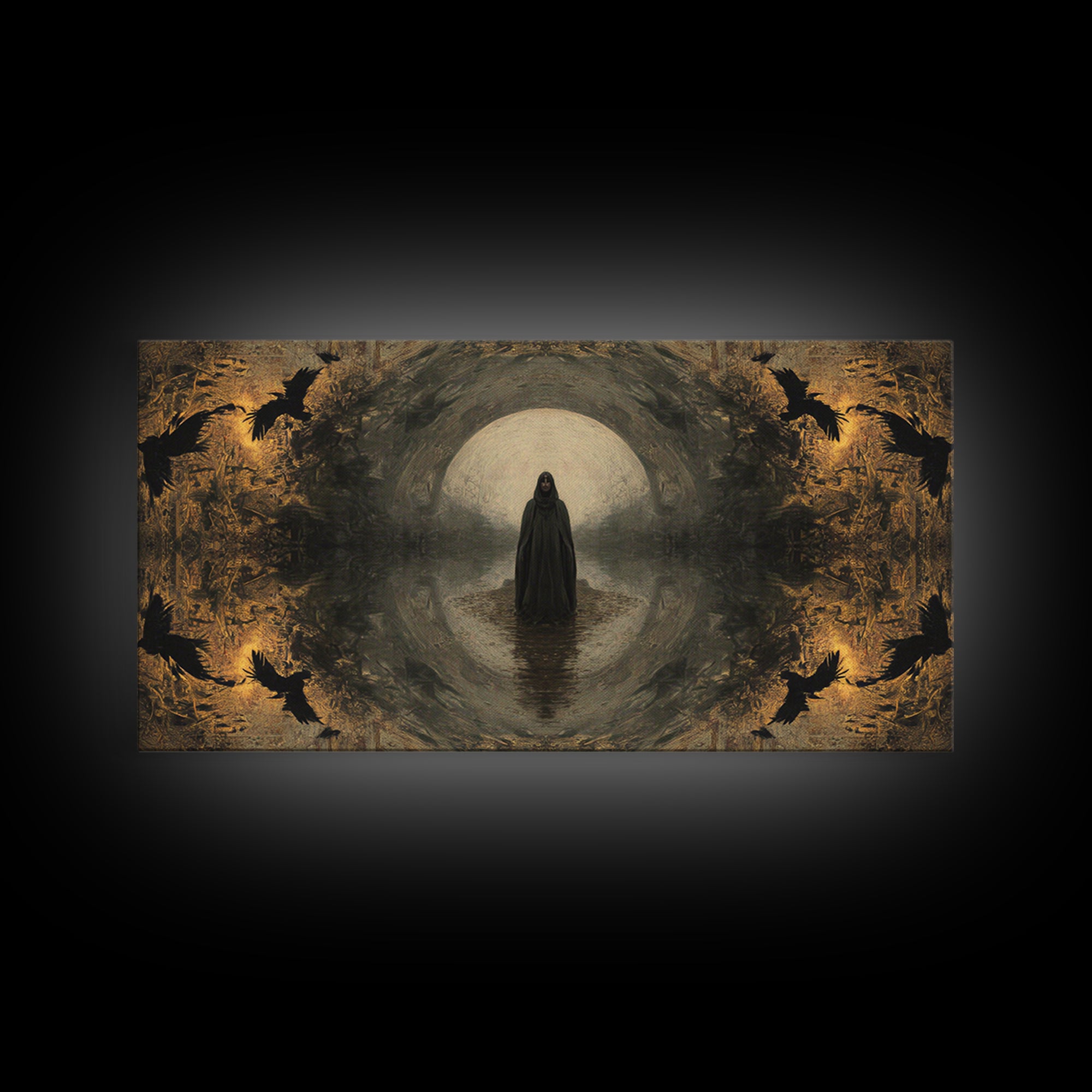 The Ash-Covered Oracle, Symbolist Gothic Landscape, Wide Panoramic Art, Dark Fantasy Wall Art, Canvas Print, Halloween Wall Art