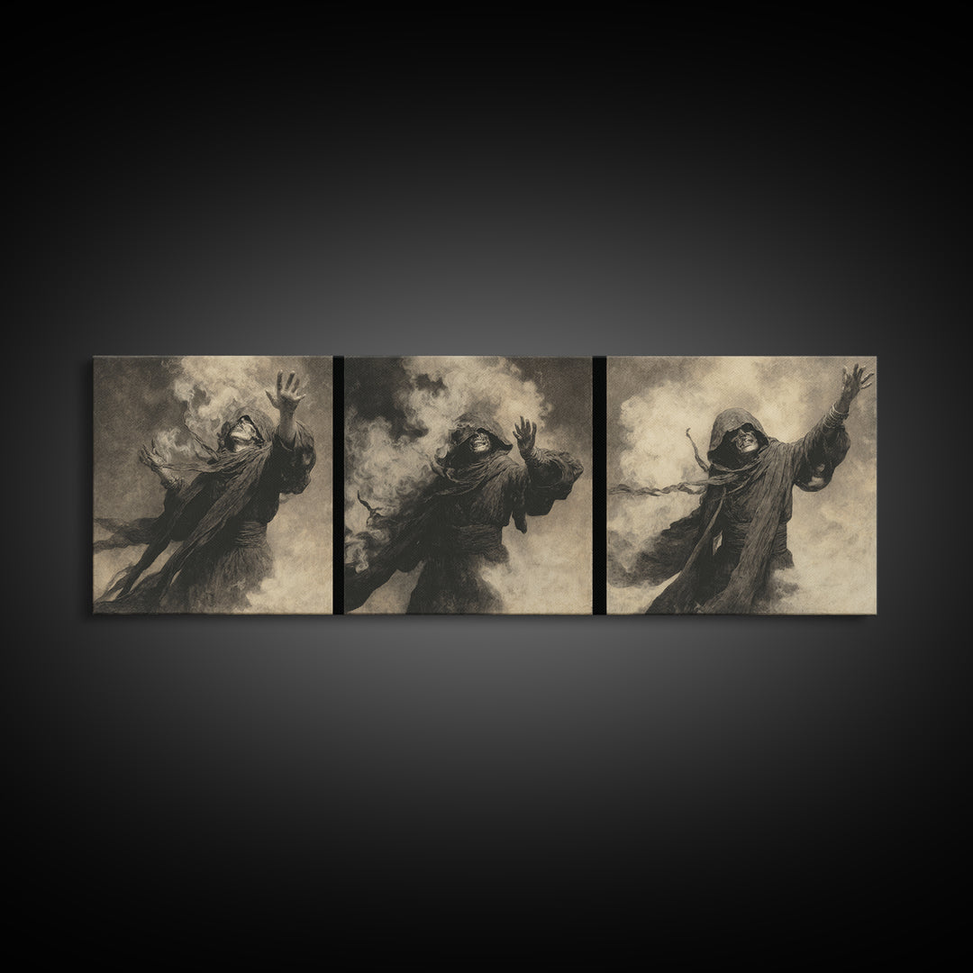 The Ash-Covered Oracle, Dark Symbolist Art, Extra Wide Wall Art, Dark Halloween Decor, Framed Canvas Print, Halloween Wall Art