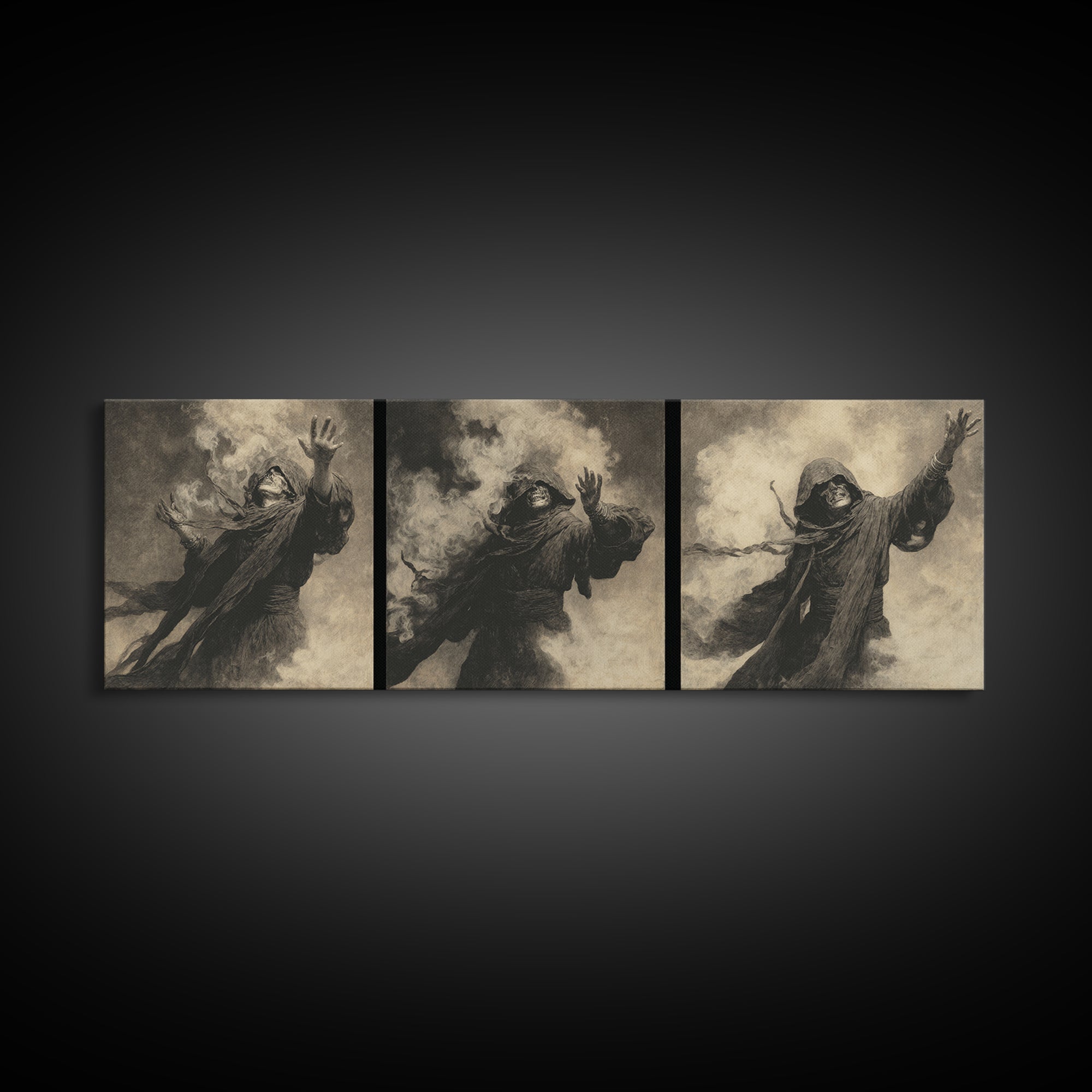 The Ash-Covered Oracle, Dark Symbolist Art, Extra Wide Wall Art, Dark Halloween Decor, Framed Canvas Print, Halloween Wall Art