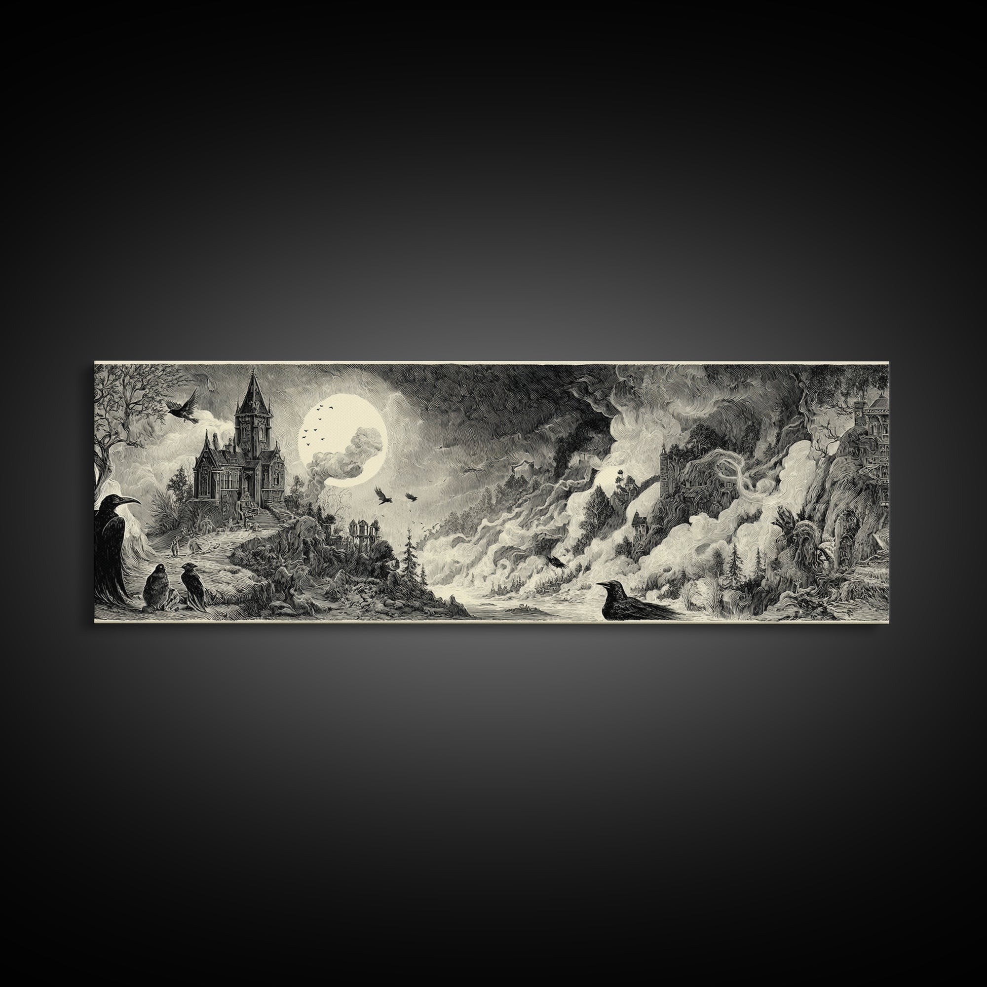 The Ash-Covered Oracle, Victorian Macabre Art, Extra Wide Wall Art, Macabre Wall Art, Canvas Print, Halloween Wall Art, Halloween Decor