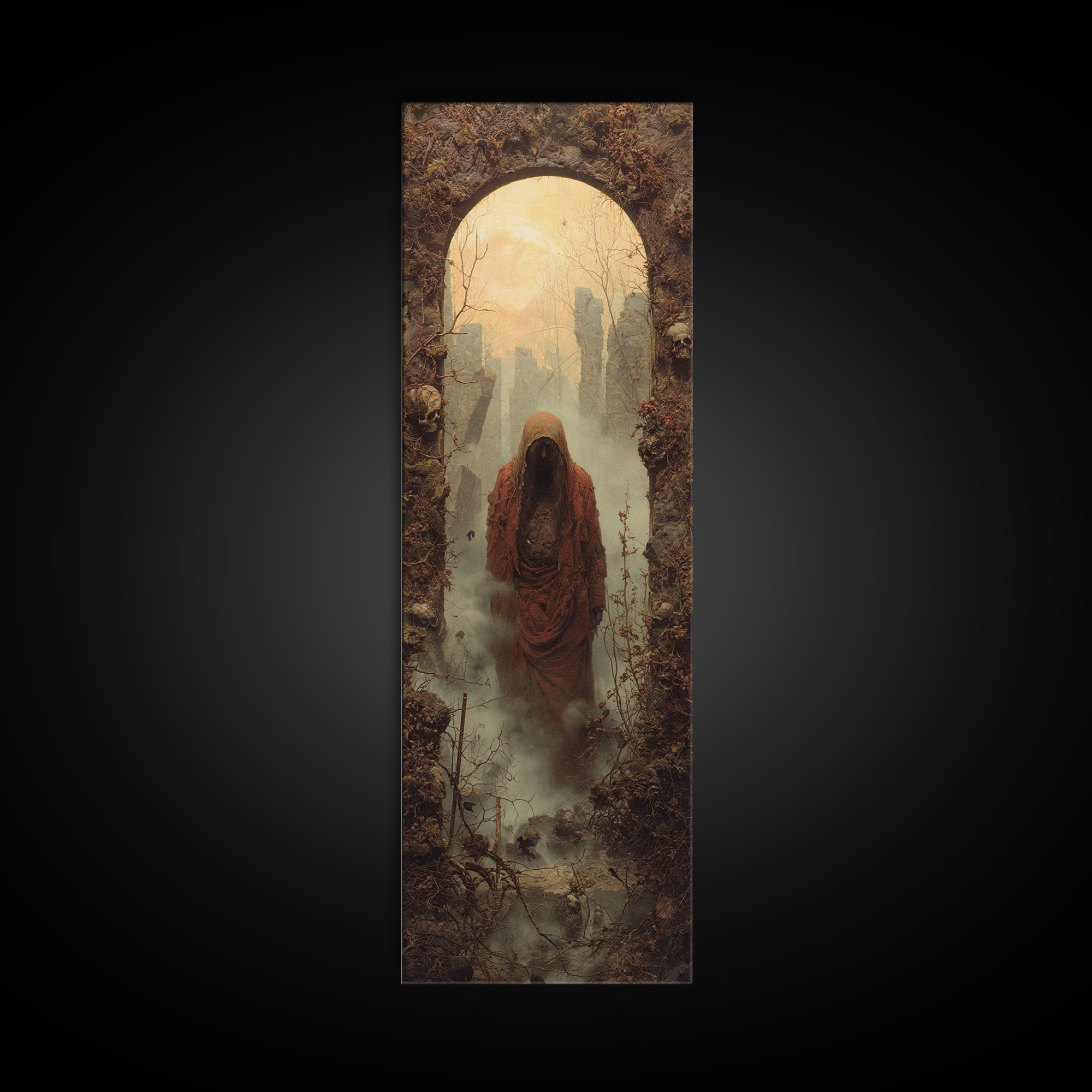 The Ash-Covered Oracle, Surreal Apocalyptic Art, Tall Narrow Wall Art, Gothic Horror Wall Art, Canvas Print, Halloween Wall Art
