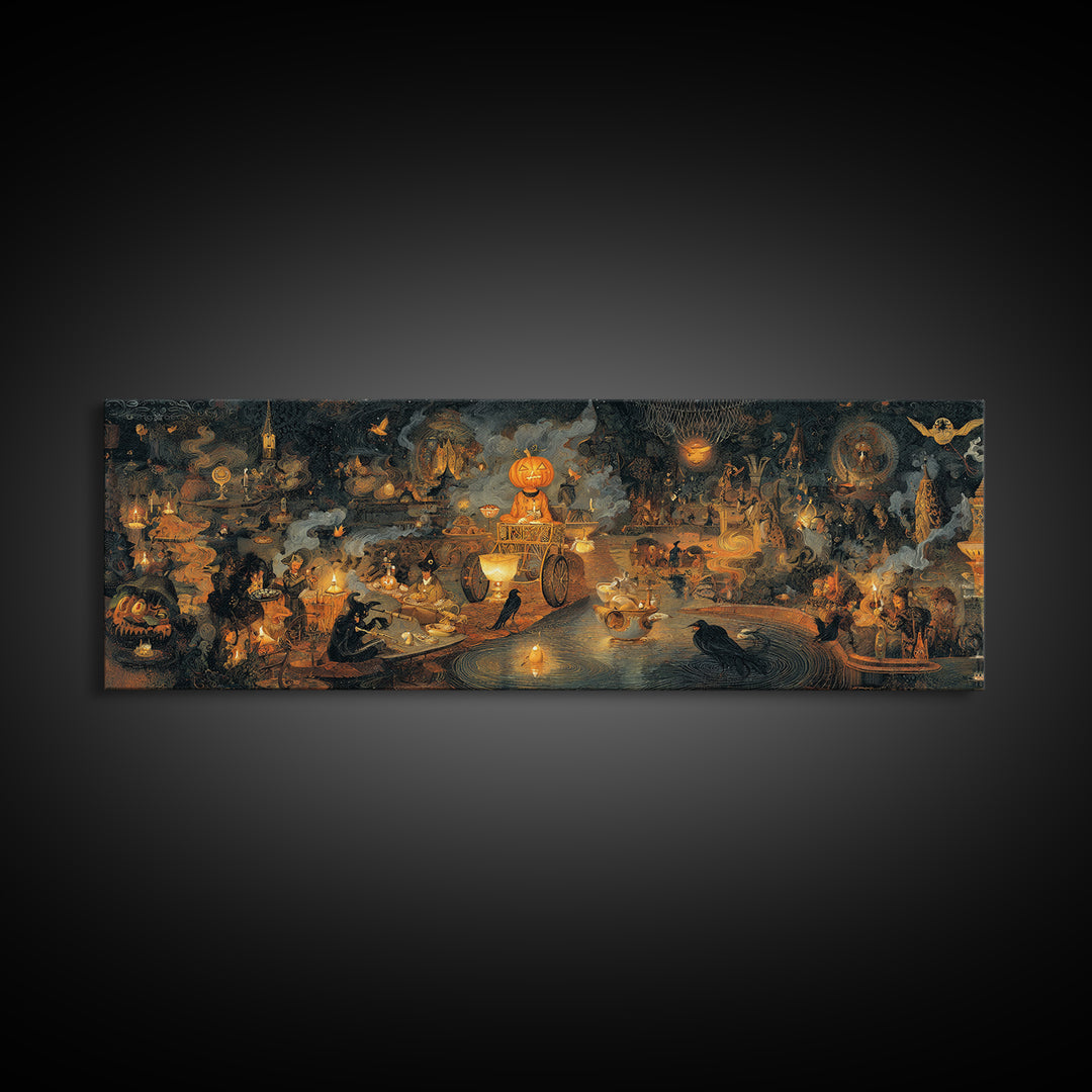 The Pumpkin-Headed Tea Merchant, Medieval Grotesque Art, Extra Wide Wall Art, Gothic Horror Wall Art, Canvas Print