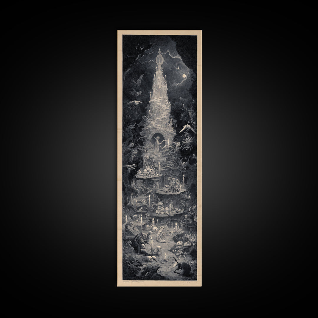 The Ghost Bakery, Gothic Engraving Art, Tall Narrow Wall Art, Macabre Wall Art, Framed Canvas Print, Halloween Wall Art