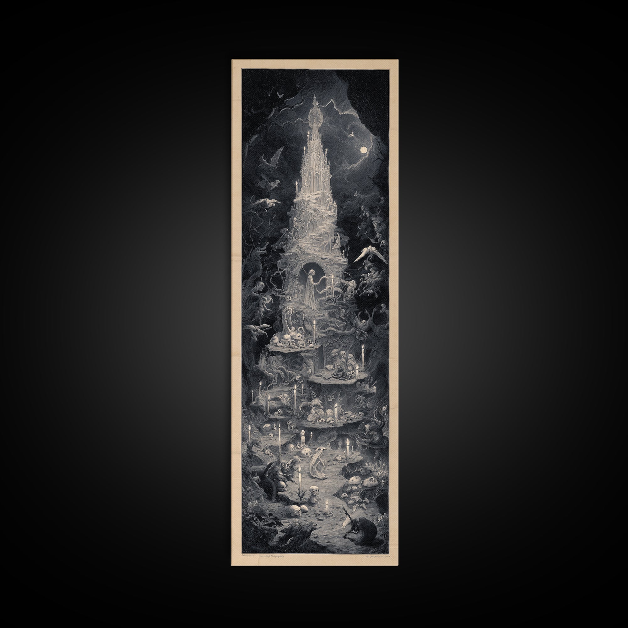 The Ghost Bakery, Gothic Engraving Art, Tall Narrow Wall Art, Macabre Wall Art, Framed Canvas Print, Halloween Wall Art