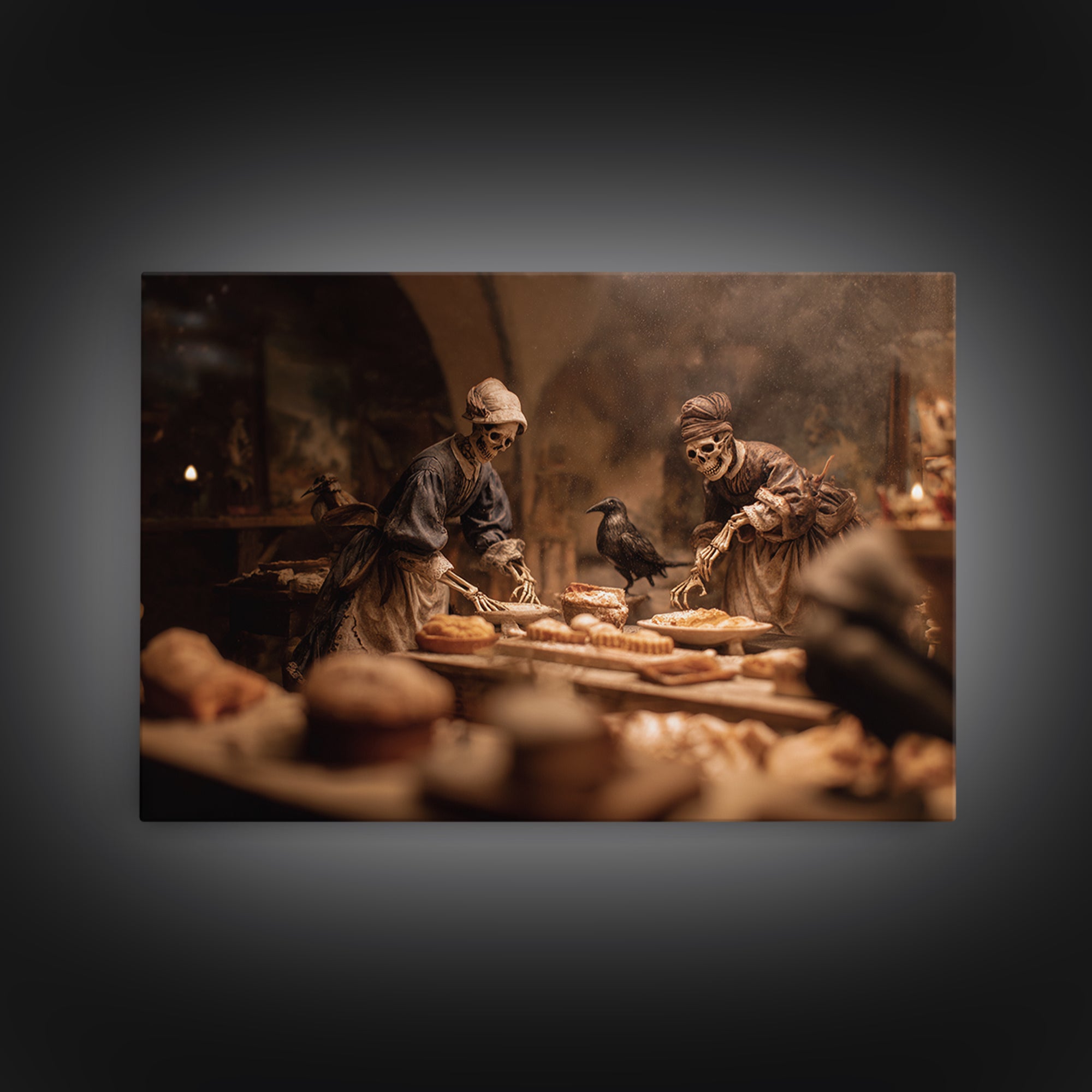 The Ghost Bakery, Danse Macabre Art, Landscape Wall Art, Dark Halloween Decor, Framed Canvas Print, Halloween Wall Art