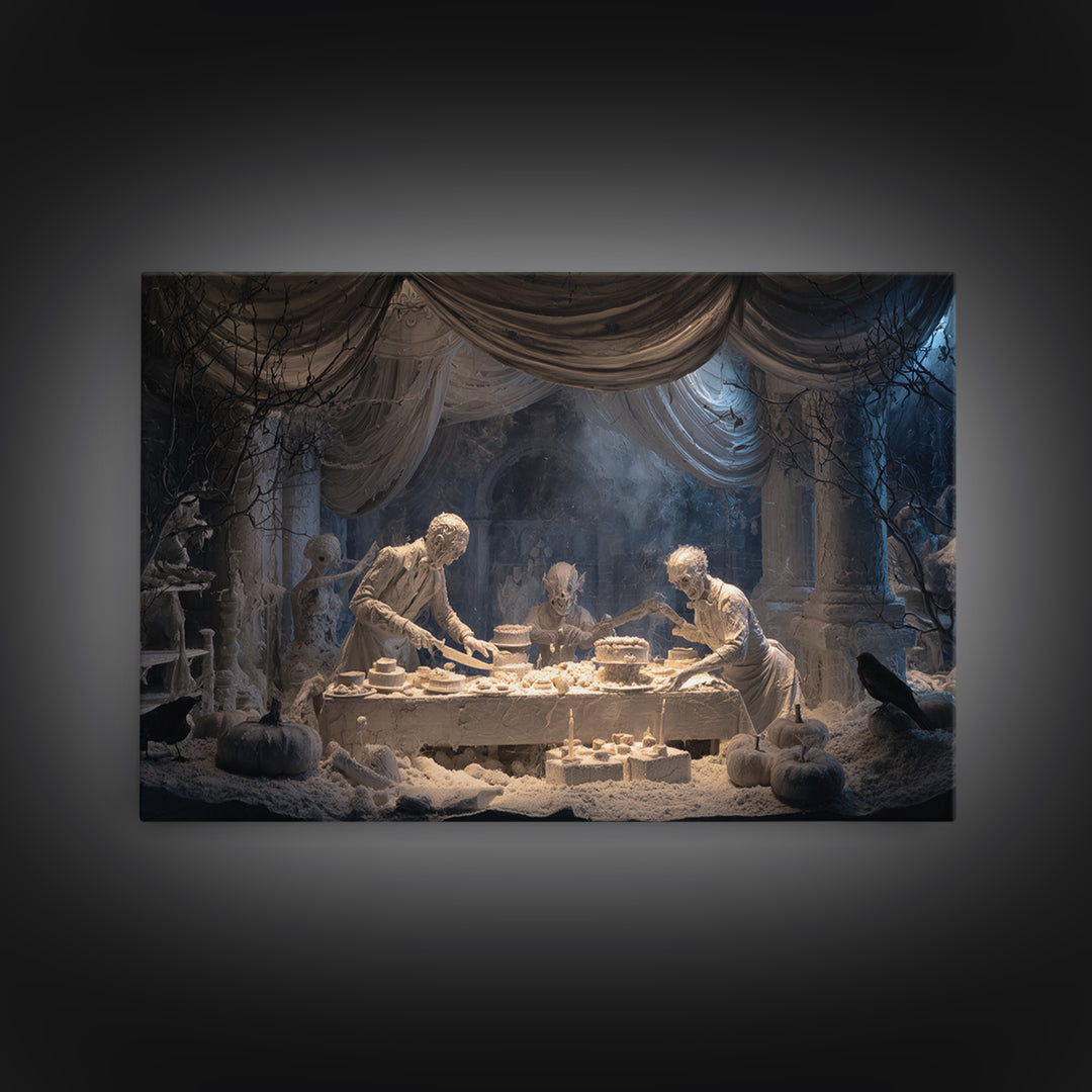 The Ghost Bakery, Gothic Nightmare Art, Landscape Wall Art, Dark Halloween Decor, Framed Canvas Print, Halloween Wall Art