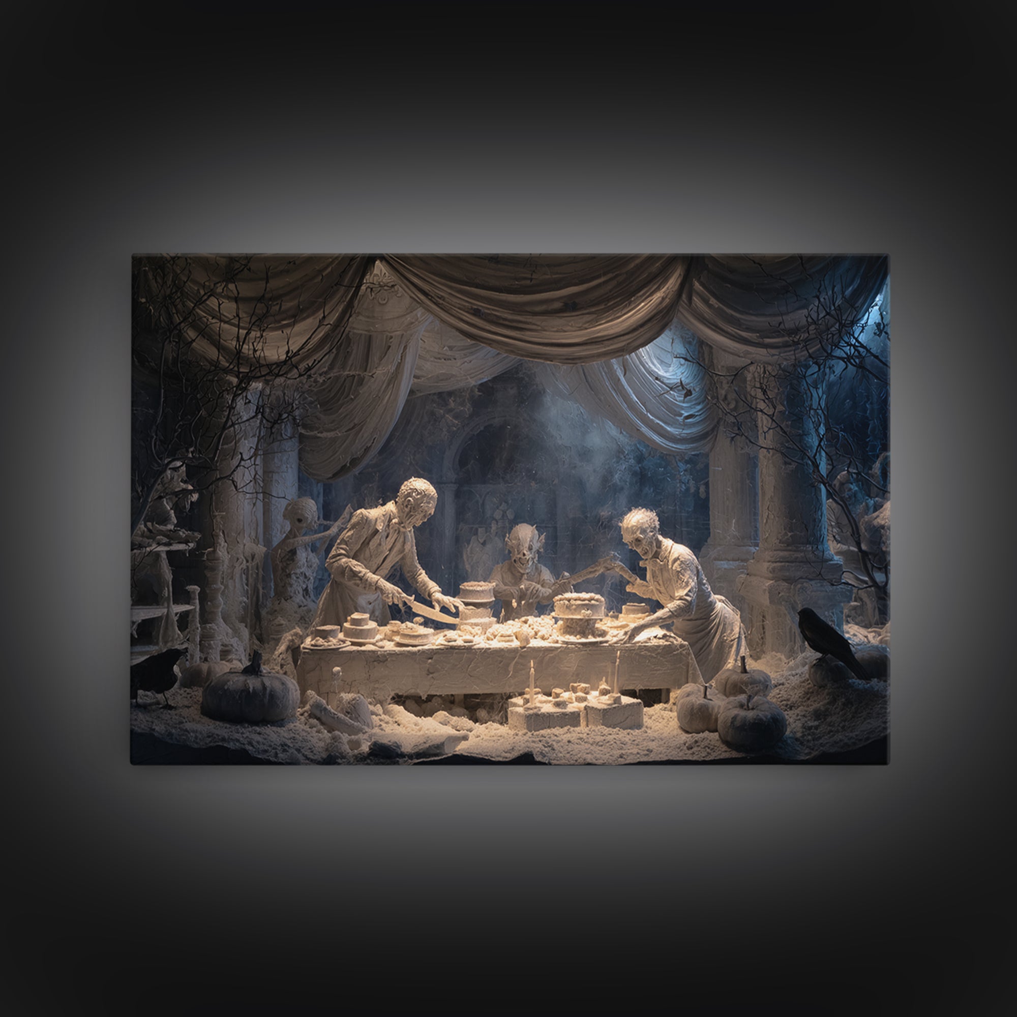 The Ghost Bakery, Gothic Nightmare Art, Landscape Wall Art, Dark Halloween Decor, Framed Canvas Print, Halloween Wall Art