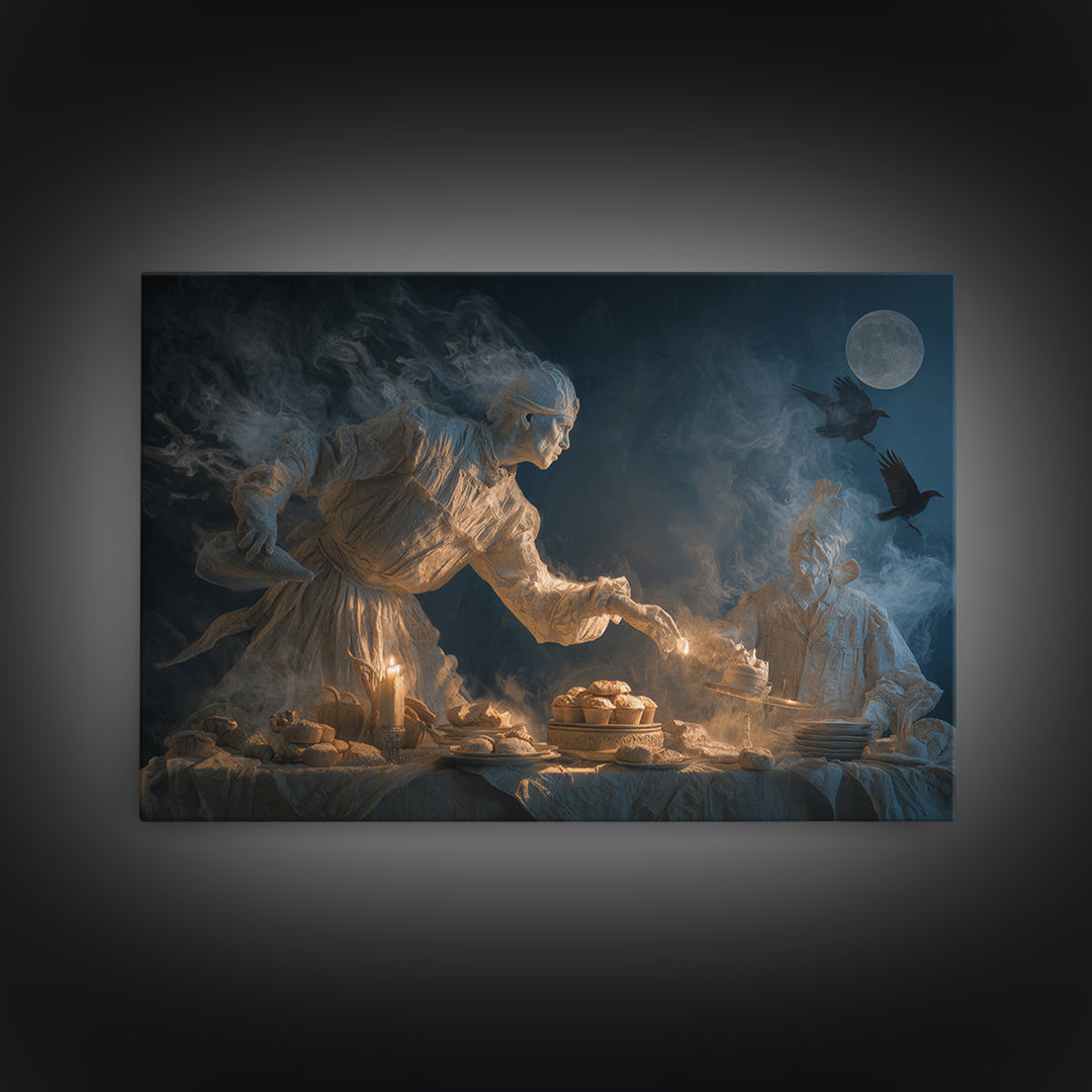 The Ghost Bakery, Visionary Gothic Art, Landscape Wall Art, Macabre Wall Art, Framed Canvas Print, Halloween Wall Art, Halloween Decor
