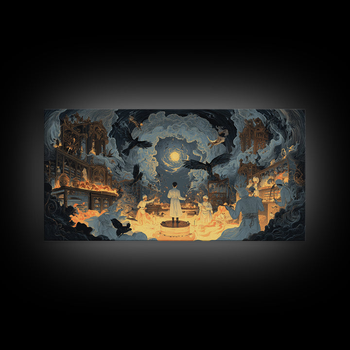 The Ghost Bakery, Apocalyptic Romantic Art, Wide Panoramic Art, Dark Halloween Decor, Canvas Print, Halloween Wall Art