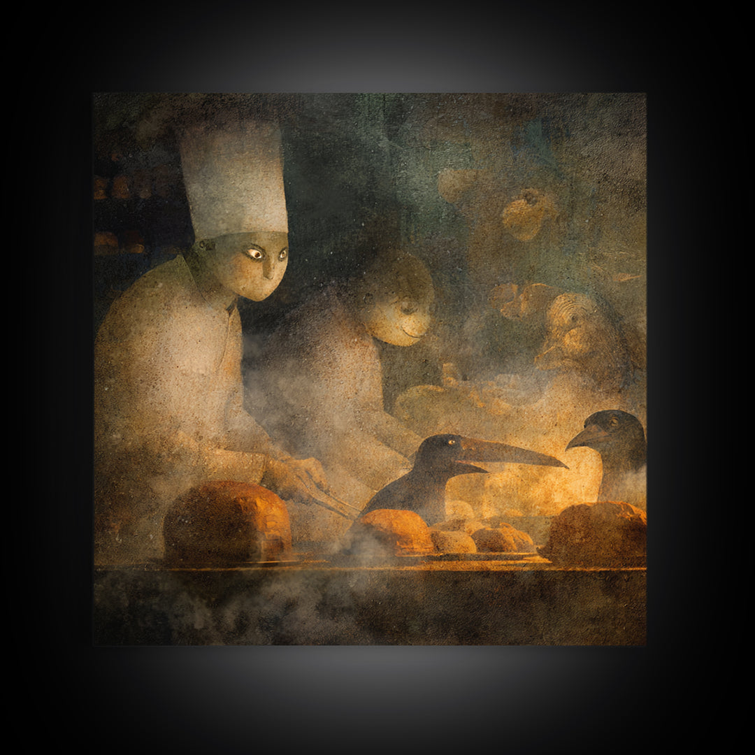 The Ghost Bakery, Symbolist Dream Art, Square Wall Art, Gothic Horror Wall Art, Canvas Print, Halloween Wall Art, Seasonal Home Decor