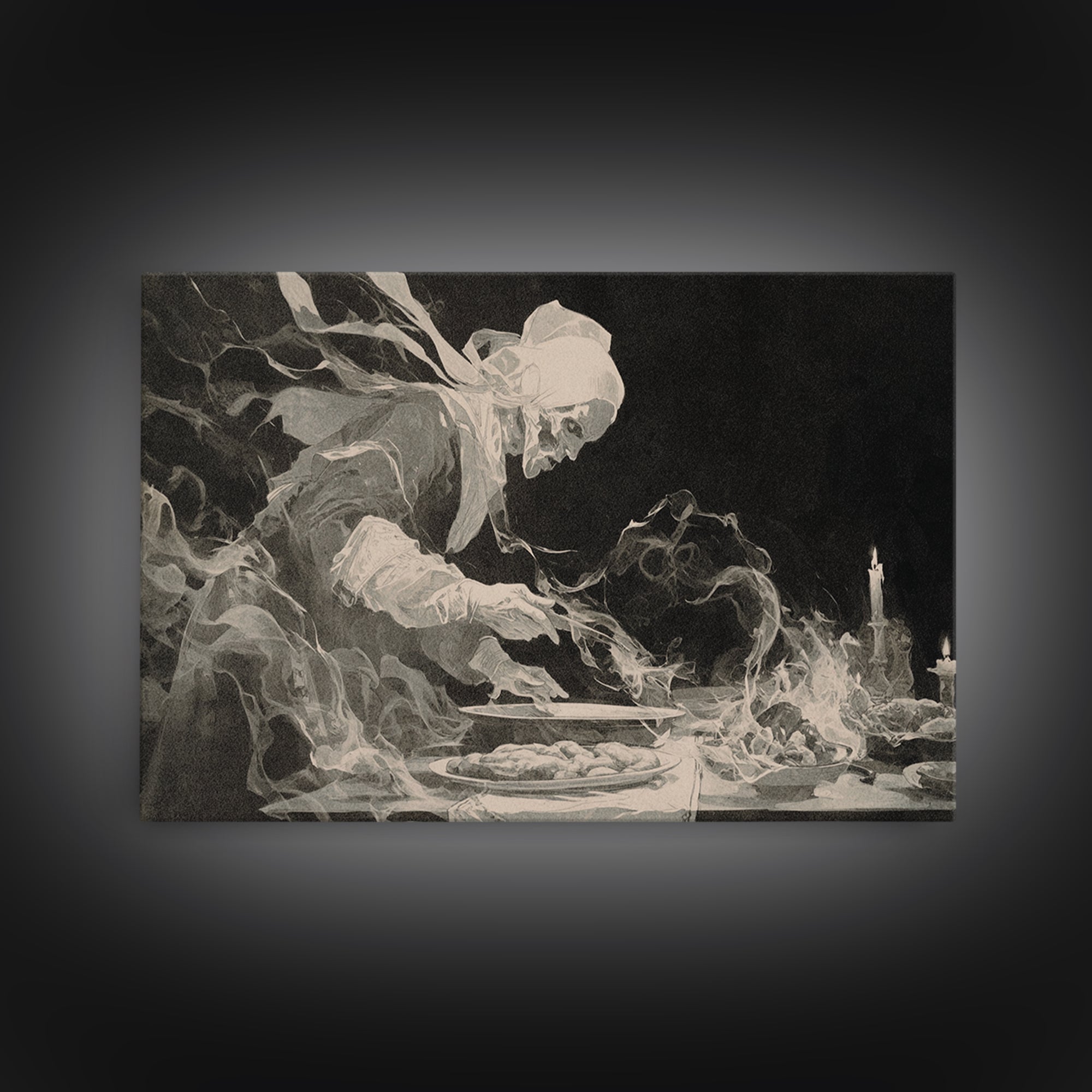 The Ghost Bakery, Decadent Gothic Art, Landscape Wall Art, Macabre Wall Art, Framed Canvas Print, Halloween Wall Art