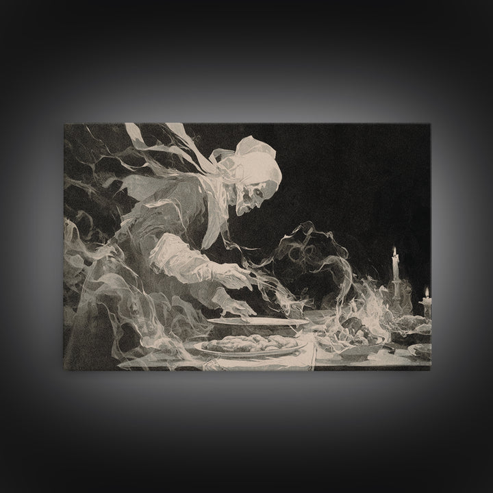 The Ghost Bakery, Decadent Gothic Art, Landscape Wall Art, Macabre Wall Art, Framed Canvas Print, Halloween Wall Art