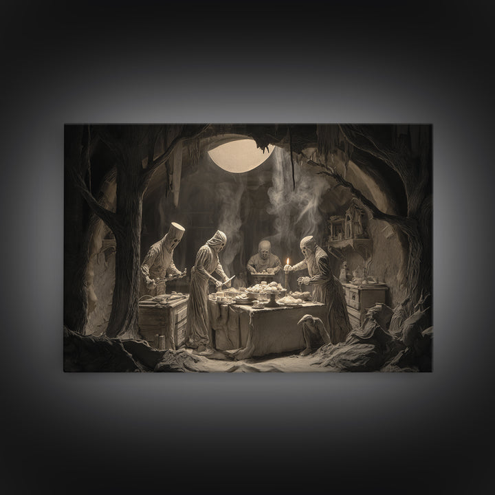 The Ghost Bakery, Expressionist Nightmare Art, Landscape Wall Art, Dark Halloween Decor, Canvas Print, Halloween Wall Art