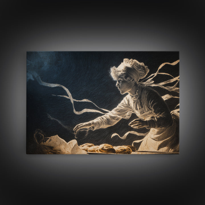 The Ghost Bakery, Expressionist Gothic Art, Landscape Wall Art, Dark Halloween Decor, Framed Canvas Print, Halloween Wall Art