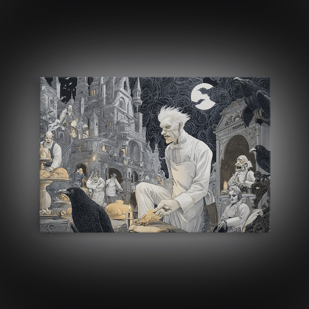 The Ghost Bakery, Victorian Macabre Art, Landscape Wall Art, Macabre Wall Art, Framed Canvas Print, Halloween Wall Art