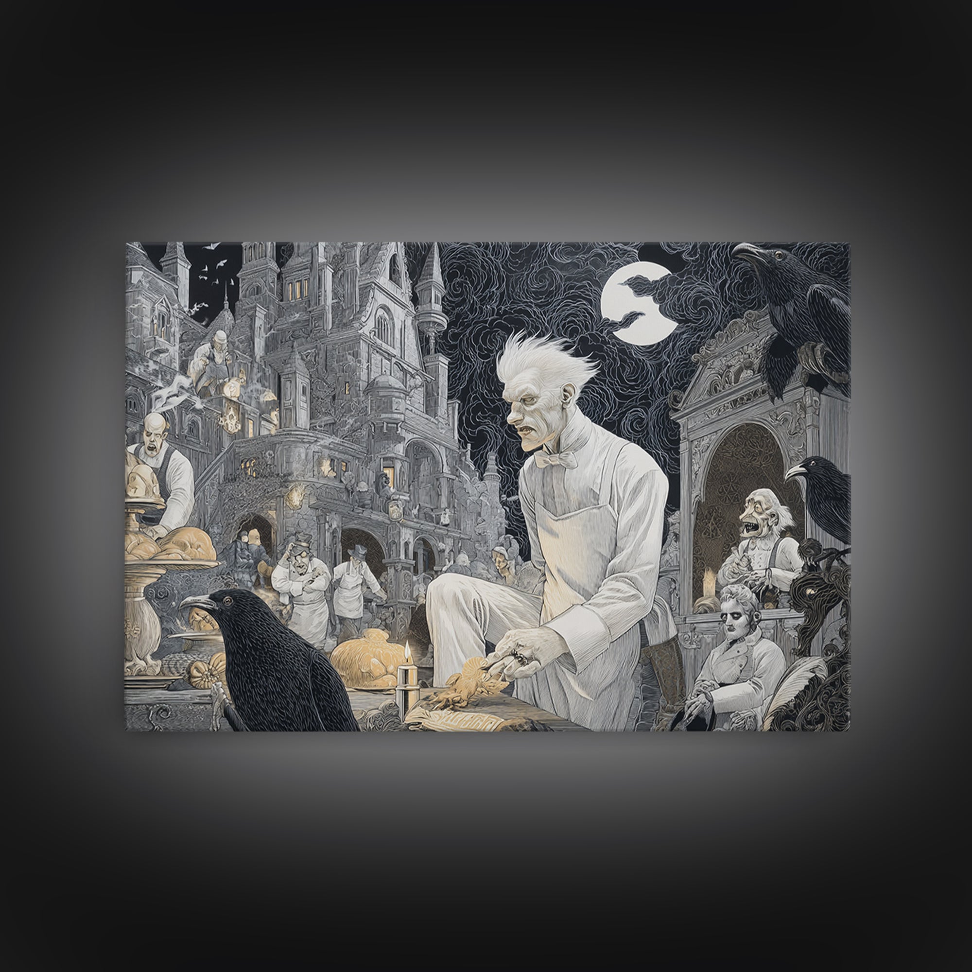 The Ghost Bakery, Victorian Macabre Art, Landscape Wall Art, Macabre Wall Art, Framed Canvas Print, Halloween Wall Art