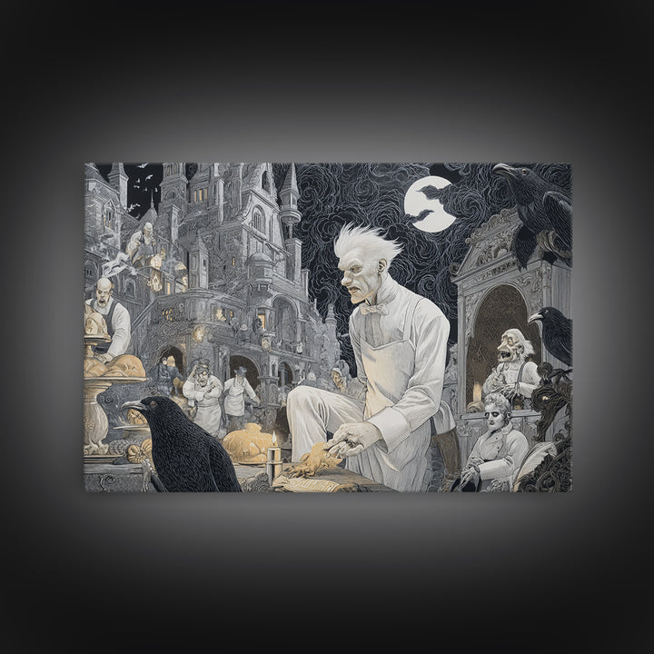 The Ghost Bakery, Victorian Macabre Art, Landscape Wall Art, Macabre Wall Art, Framed Canvas Print, Halloween Wall Art