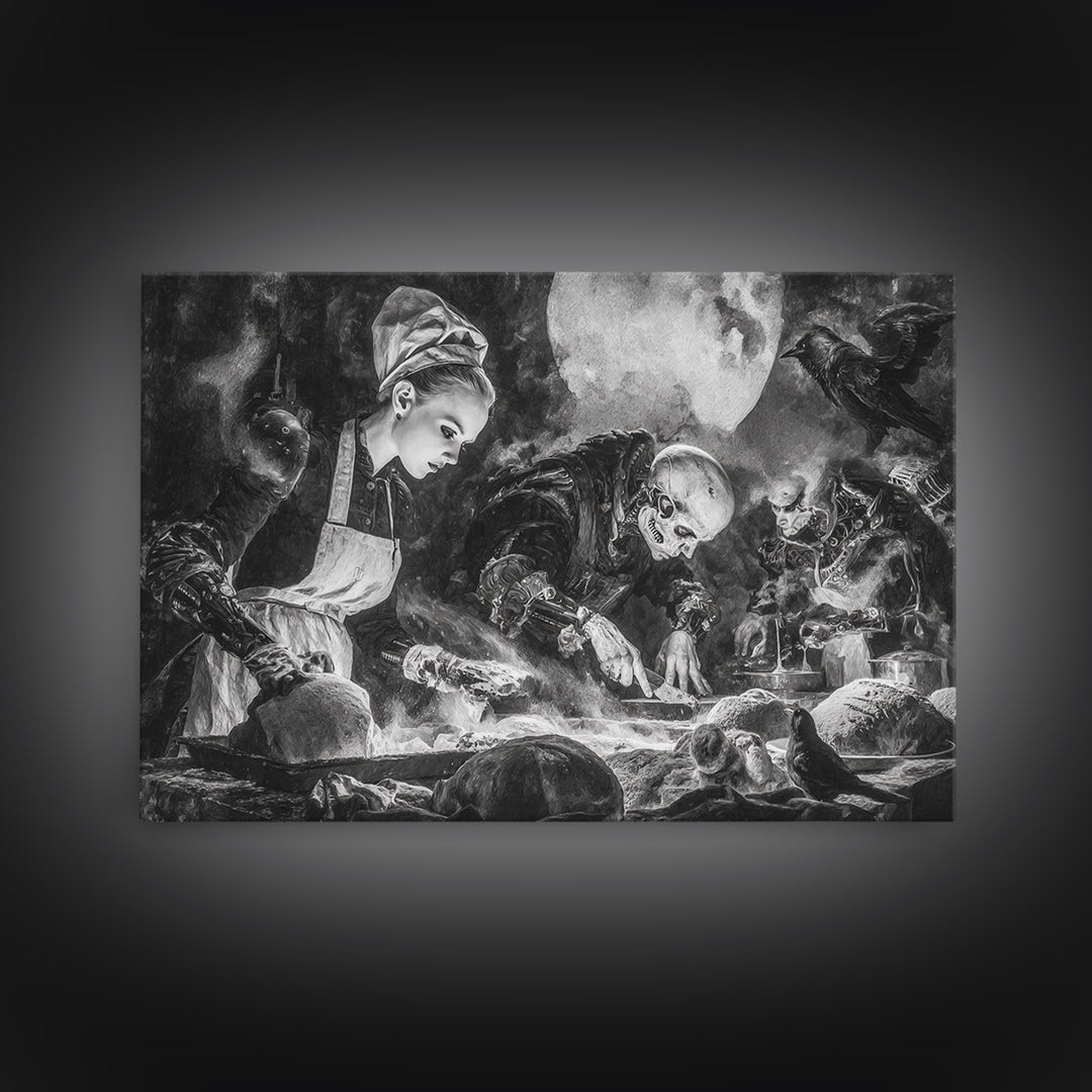 The Ghost Bakery, Biomechanical Horror Art, Landscape Wall Art, Dark Fantasy Wall Art, Framed Canvas Print, Halloween Wall Art
