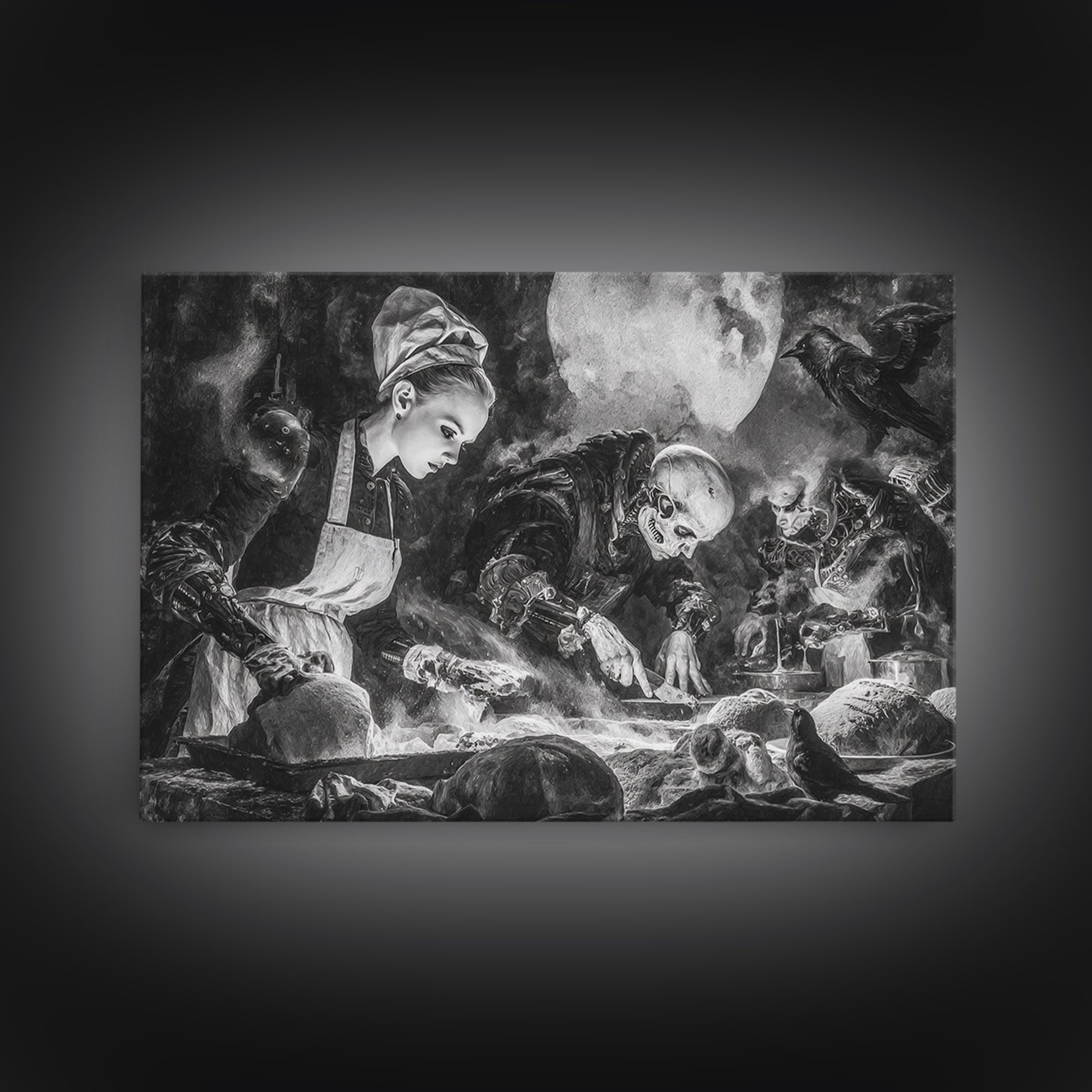The Ghost Bakery, Biomechanical Horror Art, Landscape Wall Art, Dark Fantasy Wall Art, Framed Canvas Print, Halloween Wall Art