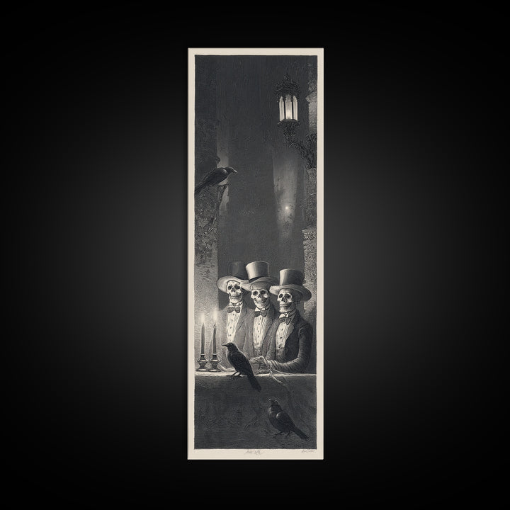 The Skeleton Barbershop Quartet, Gothic Engraving Art, Tall Narrow Wall Art, Gothic Horror Wall Art, Canvas Print, Halloween Wall Art
