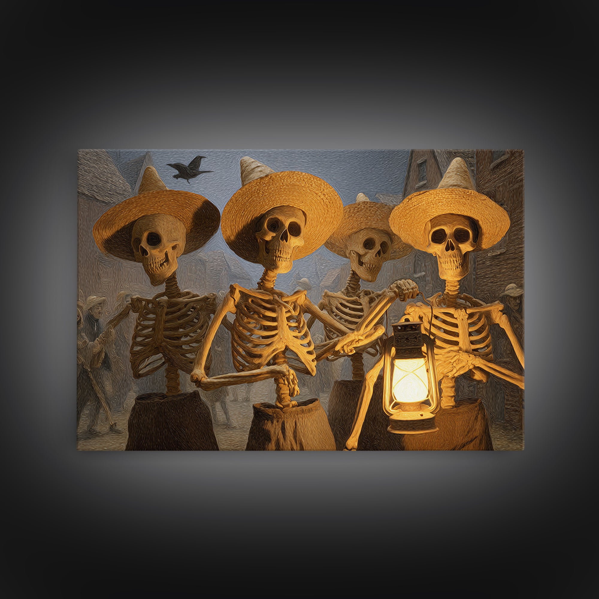 The Skeleton Barbershop Quartet, Northern Renaissance Horror, Landscape Wall Art, Macabre Wall Art, Framed Canvas Print