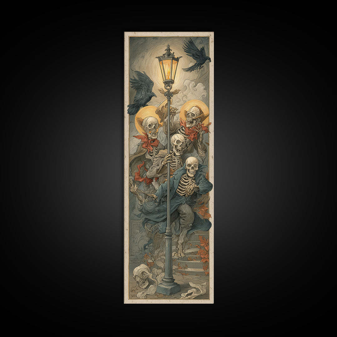 The Skeleton Barbershop Quartet, Dark Renaissance Art, Tall Narrow Wall Art, Gothic Horror Wall Art, Framed Canvas Print