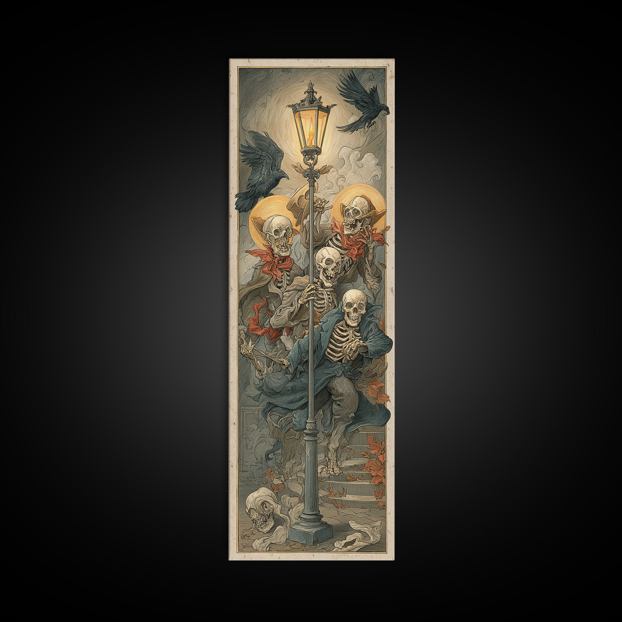 The Skeleton Barbershop Quartet, Dark Renaissance Art, Tall Narrow Wall Art, Gothic Horror Wall Art, Framed Canvas Print