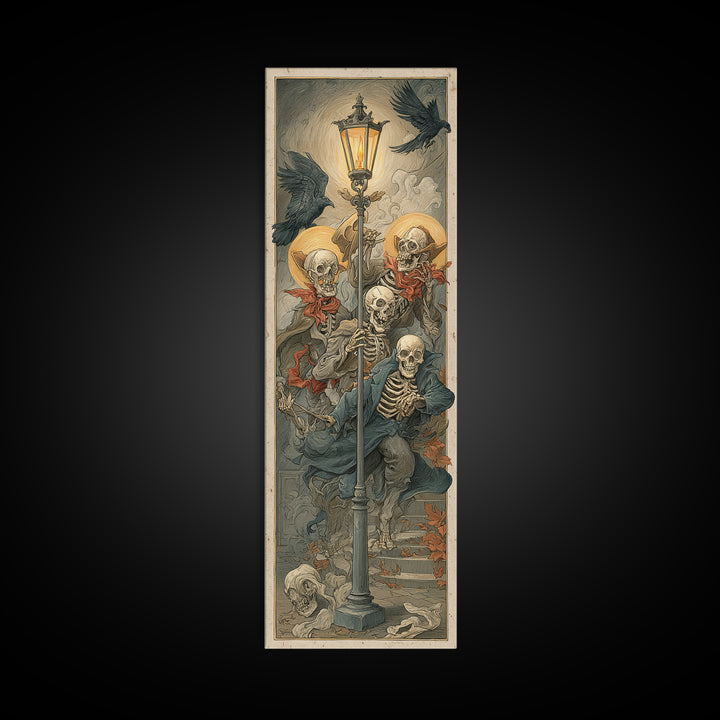 The Skeleton Barbershop Quartet, Dark Renaissance Art, Tall Narrow Wall Art, Gothic Horror Wall Art, Framed Canvas Print